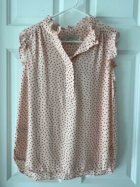 LOFT Pink Sleeveless Ruffle-Trim Heart Print Blouse